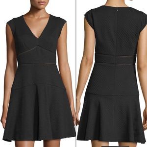REBECCA TAYLOR Taylor Waffle-Knit Circle Dress Cutout Textured LBD Black…